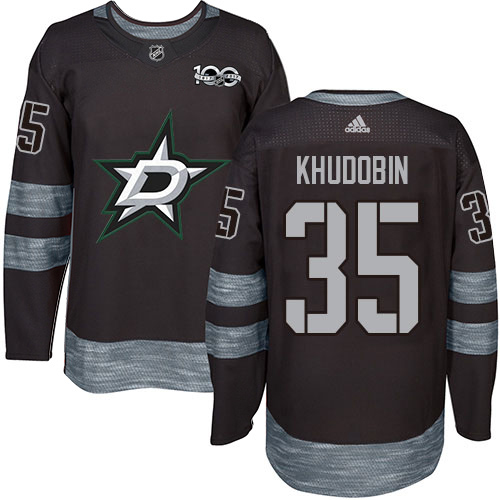 Adidas Men Dallas Stars 35 Anton Khudobin Black 1917-2017 100th Anniversary Stitched NHL Jersey